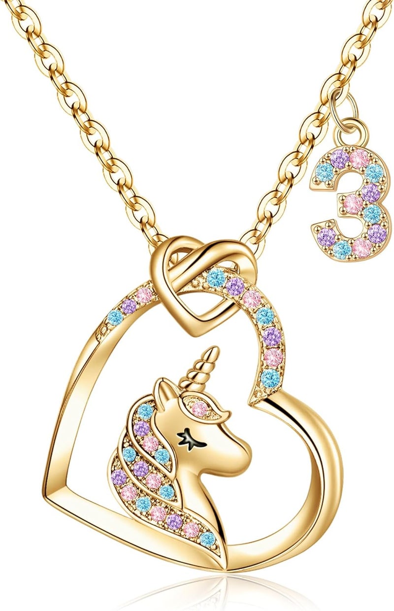 Hidepoo Birthday Unicorns Gifts for Girls - Unicorn Necklace Birthday Gift for 3-16 Year Old Girl Colorful CZ Heart Pendant Unicorn Necklace for Girls Gifts Jewelry - Image 1